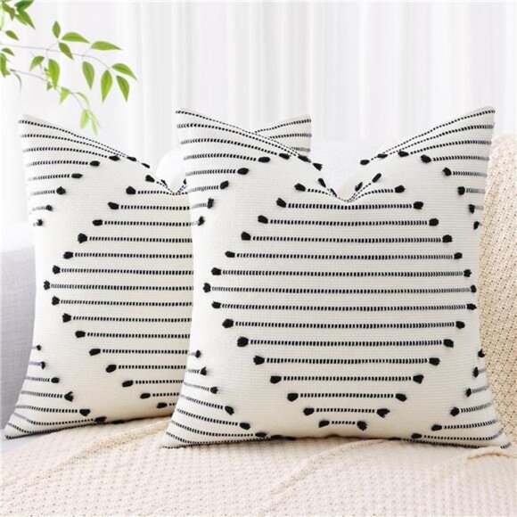Boho Indoor Outdoor Throw Pillow Covers 18X18 Set of 2, Farmhouse - Picture 1 of 7